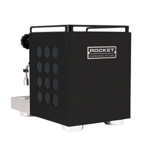 Svart Rocket espressomaskin med kompakt design och professionell känsla allt om kaffe.