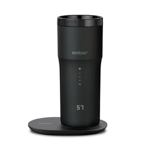 Electric Coffee Travel Mug black V2 - 355ml mustana digitaalisella näytöllä ja lämpölevyllä optimaaliseen kahvin lämpötilaan.