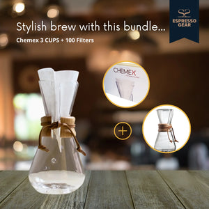 Chemex 3 kupillista + 100 suodatinta ESPRESSO GEAR